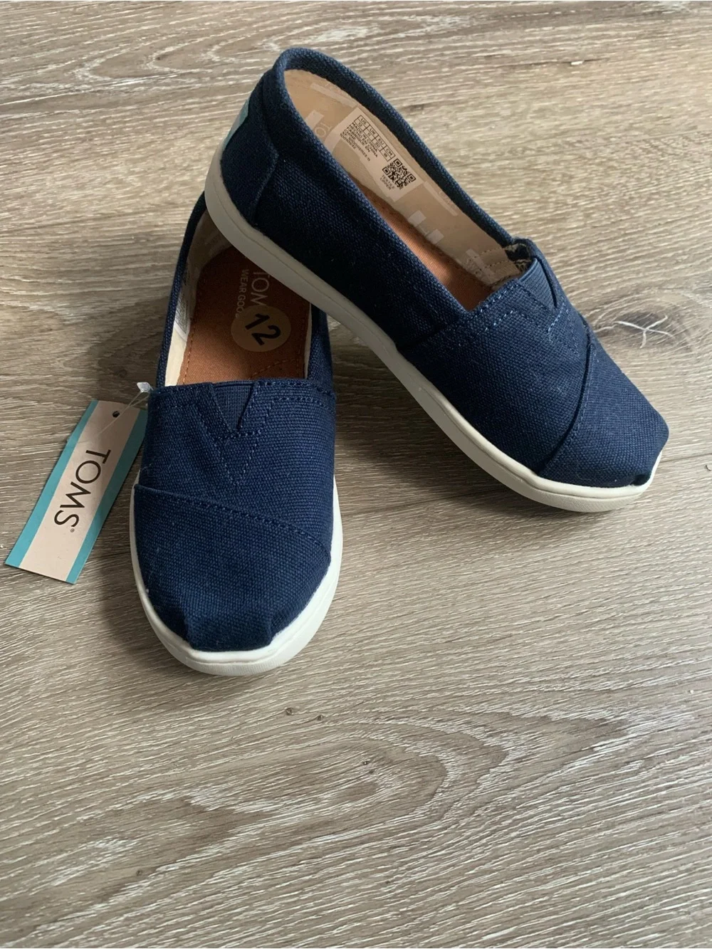 TOMS Kids Unisex Size 12 Navy Blue Canvas Low Top Flats Shoes Brand New